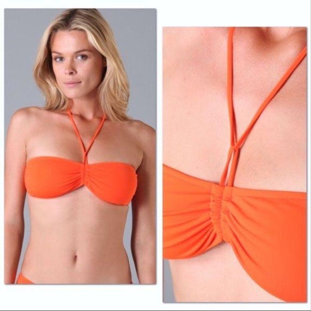Parker Vintage Ruched Bandeau Bikini Top in Tangerine